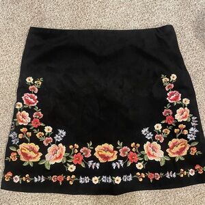 Black floral embroidered miniskirt